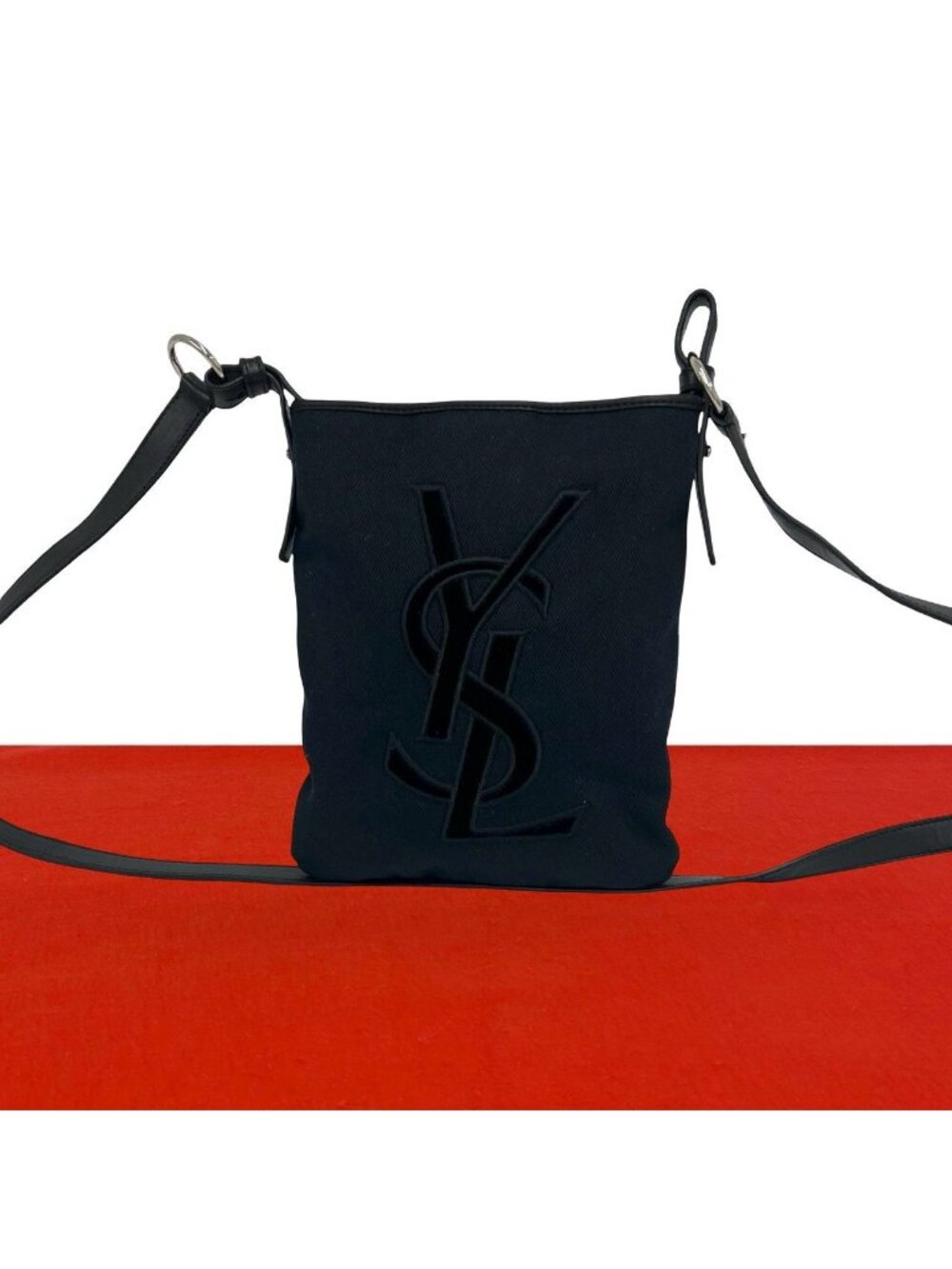Saint Laurent YSL Logo Canvas Leather Shoulder Bag Crossbody Black